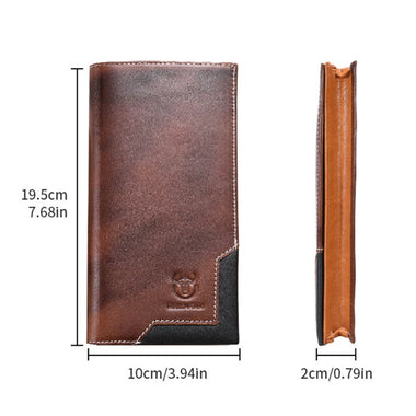 BULLCAPTAIN Genuine Leather Mens Long Wallet Large-capacity Coin Purse RFID Blocking Credit Card Holder Multifunctional Handbag Clutch Wallet