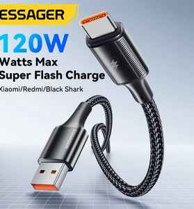ESSAGER ES-X45 6A 120W USB-A to Type-C Cable Fast Charging Data Transmission Copper Core Line 1M/2M Long for iPhone 15 15 Plus for Samsung Galaxy Z Flod 6 for Xiaomi Civi 4 Pro for Huawei Pura 70 Ultra
