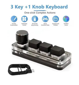 3 Key RGB Mechanical Keyboard Type-C Customizable Programmable Shortcut Macropad Rotary Encoder Gaming Keypad Computer Laptop Tablet Mobile Compatible