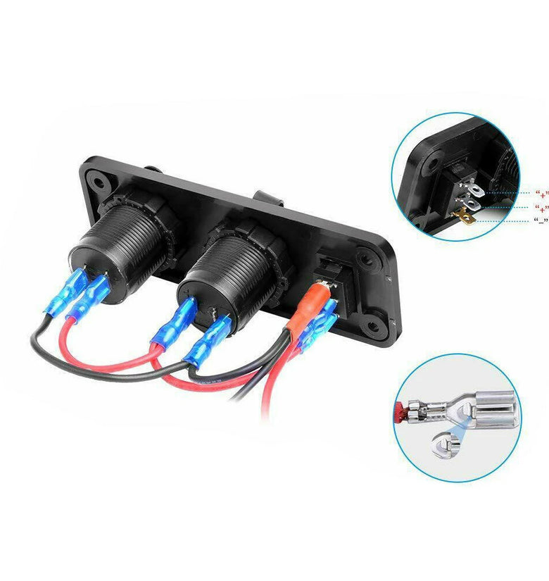 3 in 1 Dual USB Charger LED Voltmeter 12V 24V Power Socket On-Off Switch Panel Black Marine Dual USB Charger Boat Marine Motorcycle Car