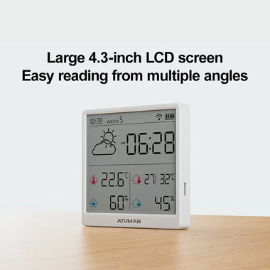 1/2Pcs Duka Atuman TH3  Hygrometer WIFI Indoor Outdoor Temperature Humidity Monitoring Humidity Meter with 4.3-inch LCD DisplayType-C Lithium Direct Charging with Clock & Calendar Function