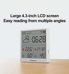 1/2Pcs Duka Atuman TH3  Hygrometer WIFI Indoor Outdoor Temperature Humidity Monitoring Humidity Meter with 4.3-inch LCD DisplayType-C Lithium Direct Charging with Clock & Calendar Function