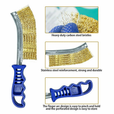 2PCS Heavy Duty Wire Brushes for Cleaning Rust Removal Carbon and Stainless Steel Bristles 11" Long Ergonomic Plastic Handle Ideal for Paint Welding Slag Rust Removal