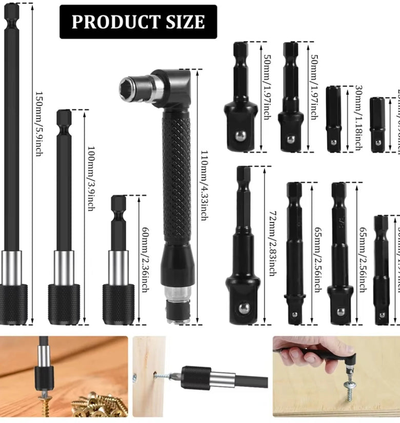 Flexible Shaft Drill Bit Extension Set 31pcs Universal Right Angle Screwdriver Hex Socket Adapter Power Drill Attachment Metal Tool