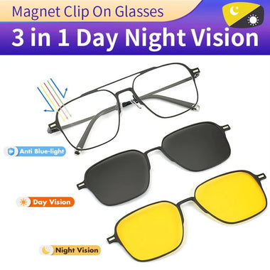 3 In 1 Magnetic Anti-blue Light Eyeglass with HD Polarized | Night Vision Lenses UV-resistant Lightweight Comfy Fashion Sunglasses