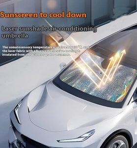 Chameleon Foldable Car Front Windshield Sunshade Umbrella UV-Reflective Laser Car Sunshade Cover Colorful Heat Insulation Silver Gel Windscreen Car Sunscreen with 360 Rotatable Handle