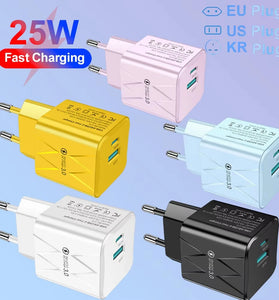 BK-315 PD25W 2-Port USB PD Charger USB-A+USB-C PD QC3.0 Fast Charging Wall Charger Adapter EU Plug for iPhone 16 16 Pro 15 Pro Max 14 13 for Huawei Mate 70 Pro for Xiaomi 15pro