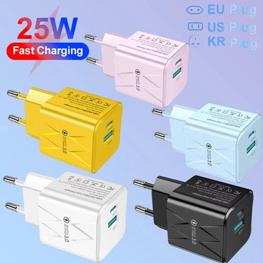 BK-315 PD25W 2-Port USB PD Charger USB-A+USB-C PD QC3.0 Fast Charging Wall Charger Adapter EU Plug for iPhone 16 16 Pro 15 Pro Max 14 13 for Huawei Mate 70 Pro for Xiaomi 15pro