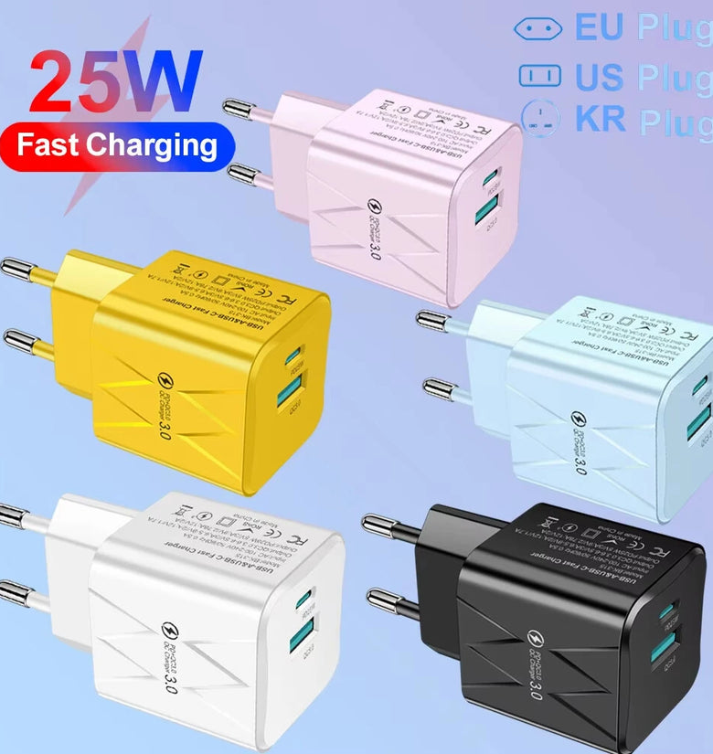 BK-315 PD25W 2-Port USB PD Charger USB-A+USB-C PD QC3.0 Fast Charging Wall Charger Adapter EU Plug for iPhone 16 16 Pro 15 Pro Max 14 13 for Huawei Mate 70 Pro for Xiaomi 15pro
