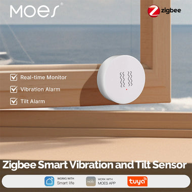 MOES Zigbee3.0 Tuya Smart Vibration Tilt Sensor Real-Time Monitoring XYZ Axis Detection Motion Shock Alarm for Door Window Security
