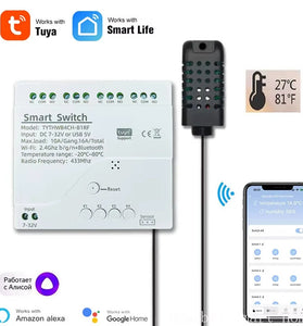 Tuya 7-32V 4CH WiFi Smart Relay Switch With Temperature Humidity Sensor Passive Dry Contact Switch RF433 with Alexa Google Home