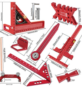 9Pcs Woodworking Square Kit Aluminum Alloy CNC Tools Multi Functional Ruler Set Center Finder Compass Honing Guide Height Gauge For Precision Layout Panel Splicing Grinding