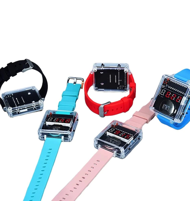T15 DIY LED Digital Watch Kit Transparent Case Silicone Strap Microcontroller Clear Display Accessories for Soldering Practice