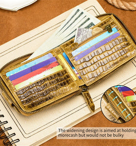 Ekphero Mens Wallet Genuine Leather Crocodile Pattern Short Coin Purse Luxurious High-Quality Multi Slot Thick Anti-Theft Card Bag