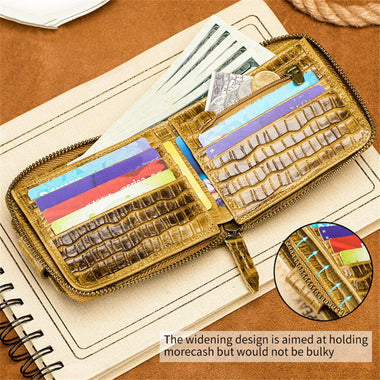 Ekphero Mens Wallet Genuine Leather Crocodile Pattern Short Coin Purse Luxurious High-Quality Multi Slot Thick Anti-Theft Card Bag