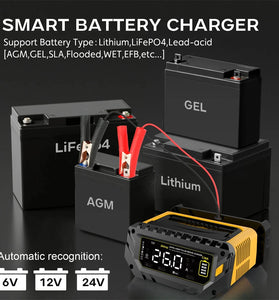 HTRC P26 6V 12V 24V 26A Car Battery Charger for Auto Moto Lithium LiFePO4 Lead-acid SLA Gel AGM Smart Battery Charge Repair Maintainer