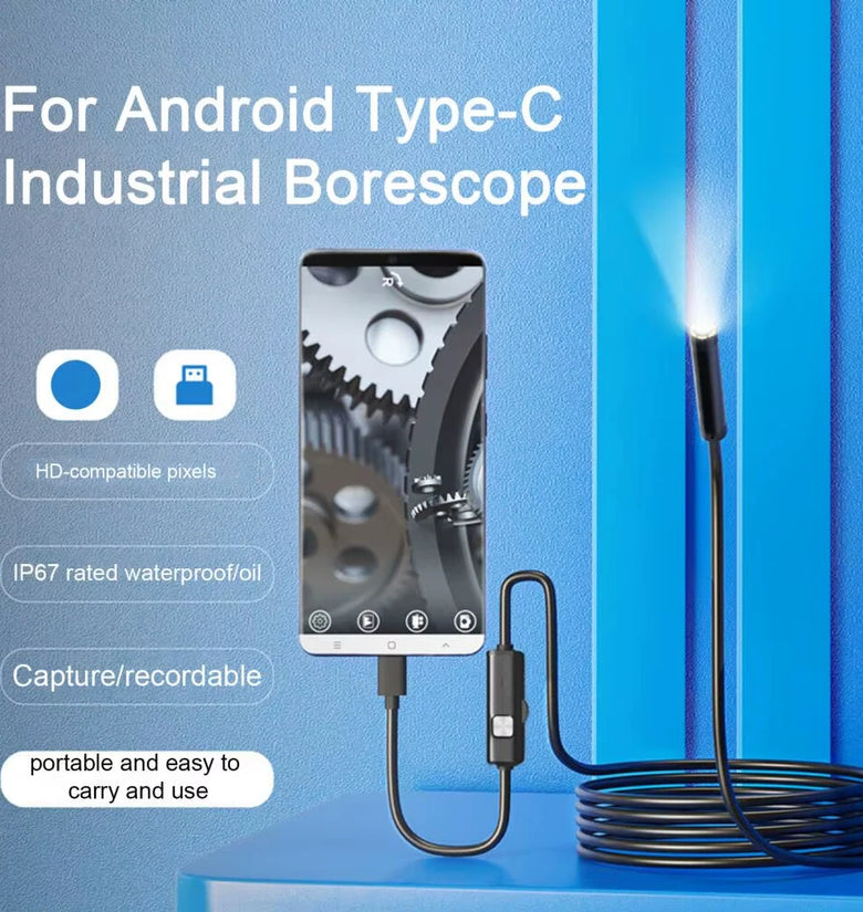 5.5mm HD Car Endoscope Camera 1m/5m/10m Micro 8 LED IP67 Waterproof Industrial Smartphone Camera USB Type C