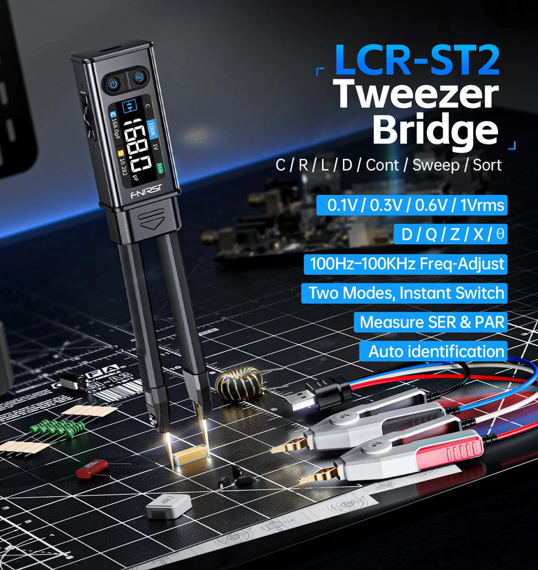 FNIRSI LCR-ST2 2-in-1 Digital Tweezer Bridge LCR ESR Meter SMD Test Kelvin Clip Electronic Component Multifunctional Tester Tool