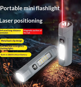 Bikight LY-905 Outdoors Magnetic LED Flashlight with Red LEP Pointer Dual Light Mode 5-Gear Dimming USB-C Recharging 18650 Battery for Outdoor Camping Hiking Emergency Tactical Torch Lamp with Back Backle Clip