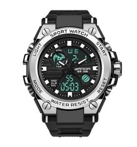 SANDA Men's Sport Dual Display Watch Outdoor Waterproof Luminous Date Week Multifunctional Digital Wristwatch