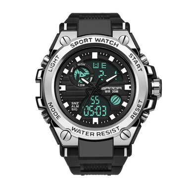 SANDA Men's Sport Dual Display Watch Outdoor Waterproof Luminous Date Week Multifunctional Digital Wristwatch