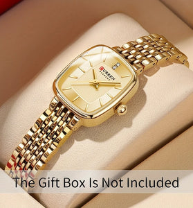 CURREN Fashion Rhinestone Deco Stainless Steel Strap Square Quartz Watch Waterproof Casual Business Women's Wristwatch