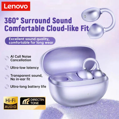 Lenovo EA410 TWS Earclips Headset Wireless bluetooth Earphone Super Dual-core Sound 360 Panoramic Surround Sound AI Call Noise Cancelling 24H Playback C-Type Open-ear Earphones