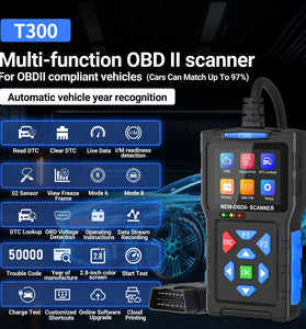 JDiag T300 OBD2 Scanner 2.8 Inch TFT Screen OBDII Multi-function Vehicles Automatic Vehicle Year Recognition Data Stream Recording