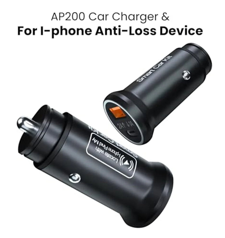 AP200 Smart Car Kit 2 in 1 Car Charger with GPS Tracker Anti-Loss Device Locator Dual Port Fast Charging Apple iOS Compatibility