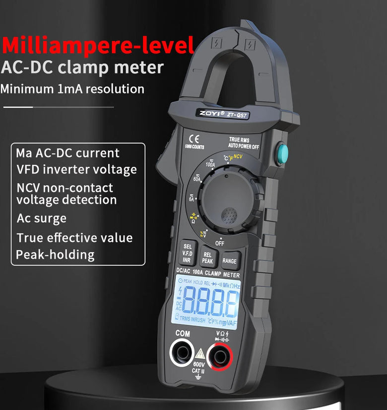 ZT-QS7 Clamp Meter High Precision AC/DC Current Volt Meter with True RMS 6000 Counts Digital Multimeter Auto Range Handheld Measurement Tool