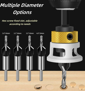 4-in-1 Countersink Drill Bit Set with Low Friction Depth Stop 6.25mm Shank Tungsten Steel Drill Bits 2.8mm 3.2mm 3.5mm 4.0mm Drill Bits for Woodworking Metalworking