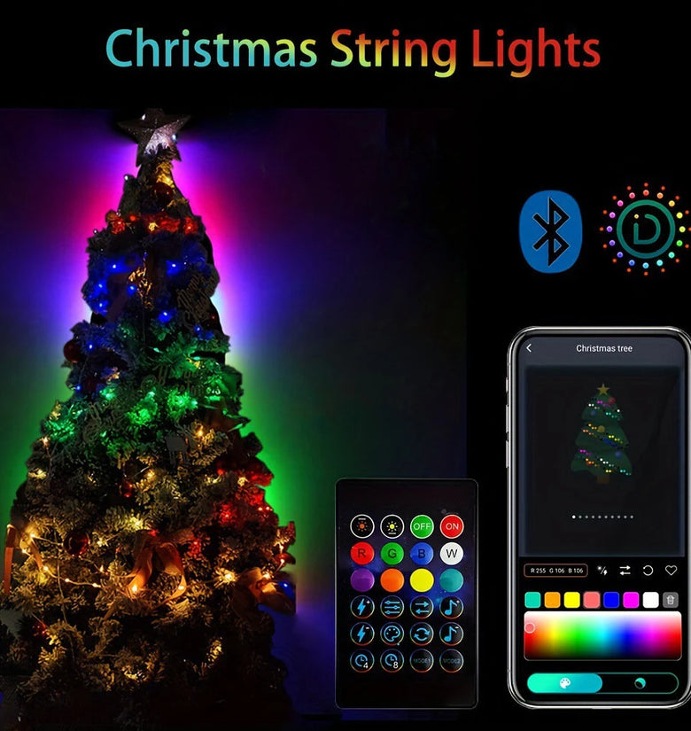 RSH 10m 100LED Smart LED String Lights Music Sync APP/Remote Control IP65 Waterproof for Christmas Tree Decor Holiday Decoration