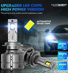NOVSIGHT A500-N60 2PCS 40000LM/Pair Car Headlight LED Bulbs High/Low Beam Kit 6500K Headlamp IP68 Waterproof White Light