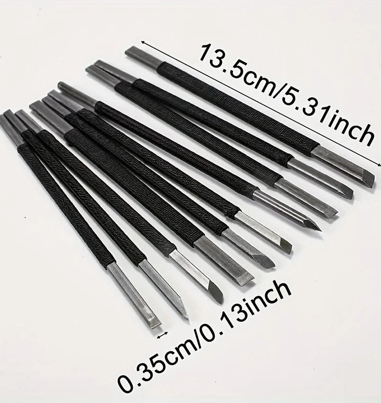 High Carbon Steel Stone Carving Tools Set 10pcs Engraving Sculpture Chisel Non Slip Handle Ideal for Soapstone Alabaster Plexiglass Craft