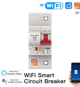 1P-4P 10A-80A Tuya WiFi Smart Circuit Breaker Wireless APP Remote Control Schedule Setting Automatic Intelligent Interruptor Work with Alexa Google Assistant