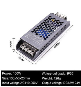 AC/DC 12V 24V Transformer 100W LED Driver Power Supply Super Thin A/D Converter for LED Strip Light Bulb