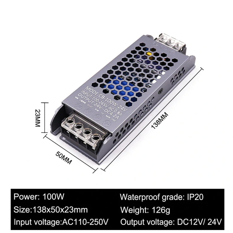 AC/DC 12V 24V Transformer 100W LED Driver Power Supply Super Thin A/D Converter for LED Strip Light Bulb