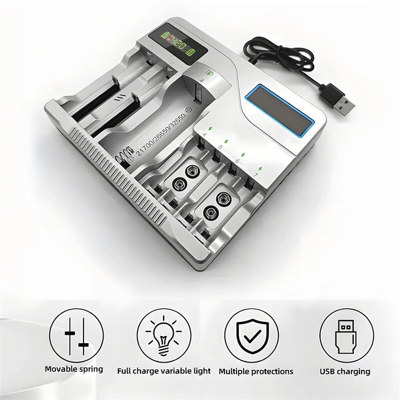 MS-5D889 18650 Battery Charger 7 Slots LCD Rechargeable Batteries Charging For 4.2V AA AAA 18650 26650 16340 Lithium Intelligent Charging