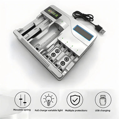 MS-5D889 18650 Battery Charger 7 Slots LCD Rechargeable Batteries Charging For 4.2V AA AAA 18650 26650 16340 Lithium Intelligent Charging