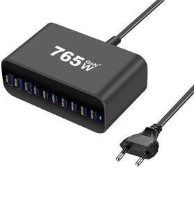 [GaN Tech] YMX-615-765W 765W 10-Port USB PD Charger 3USB-A+7USB-C PD Fast Charging Desktop Charging Station EU Plug for iPhone 17 17 Pro 16 Pro Max 15 14 for Huawei Pura 80 Ultra for Samsung Galaxy S25 Ultra for OPPO