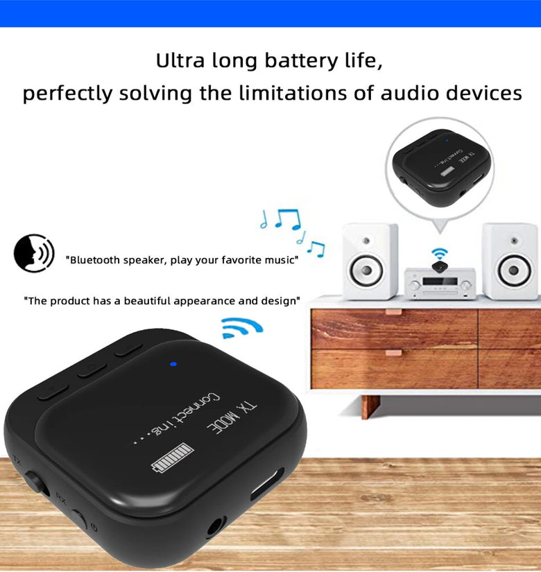 Bluetooth 5.2 Receiver Transmitter 2 in 1 RX TX Mode Low Latency LED Display Dual Device Pairing 300mAh Battery for Car Music Hands Free Calls