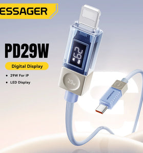 ESSAGER ES-X76 3A 29W USB-C to iP Digital Display Cable PD Fast Charging Data Transmission Copper Core Line 1M/2M Long for iPhone 14 14 Pro 13 12 Pro Max
