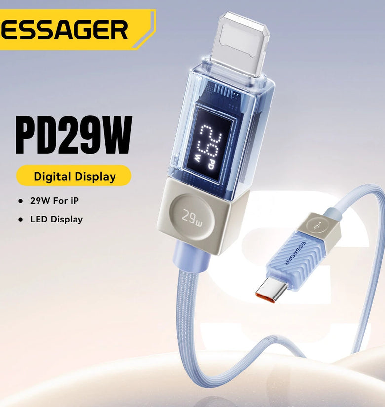 ESSAGER ES-X76 3A 29W USB-C to iP Digital Display Cable PD Fast Charging Data Transmission Copper Core Line 1M/2M Long for iPhone 14 14 Pro 13 12 Pro Max