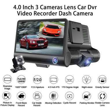 4 inch IPS HD Screen Car DVR Dash Cam 1080P 2 Lens / 3 Lens Camera Night Vision With 170 Degree Rear View