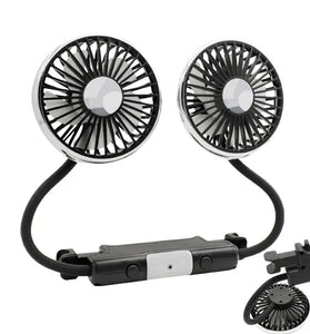 Dual Head Car Clip Fan With LED Light 360 Rotatable Car Cooler Fan Low Noise Cooling Fans Type C Car Electrical Fan