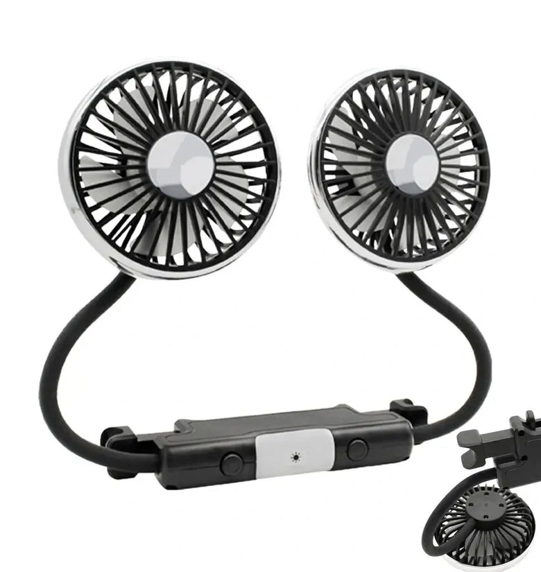 Dual Head Car Clip Fan With LED Light 360 Rotatable Car Cooler Fan Low Noise Cooling Fans Type C Car Electrical Fan