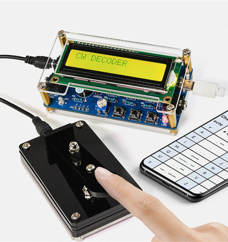 HU-069B CW Morse Code Decoder USB 5V Power Supply Adjustable Speed Audio Frequency Input External CW Key Buzzer Sound Radio Communication Kit