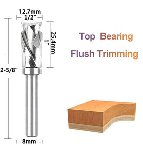 8mm Shank Spiral Flush Trim Router Bit with Bearing 1/2 Inch/12.7mm Cutting Diameter Flush Trimming Woodworking Tool