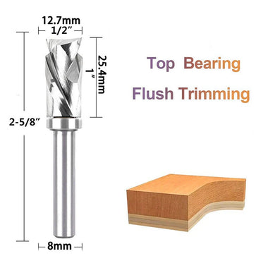 8mm Shank Spiral Flush Trim Router Bit with Bearing 1/2 Inch/12.7mm Cutting Diameter Flush Trimming Woodworking Tool