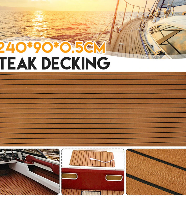 ELuto 240cm x 90cm x 5mm EVA Foam Teak Decking Sheet Boat Yacht Floor Mat Self-Adhesive Marine Flooring Faux Carpet Sticker Non-slip